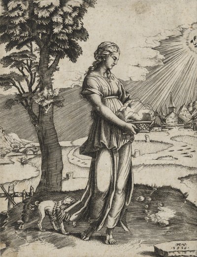 La Sibila Cumea (grabado en papel verjurado) de Agostino Veneziano