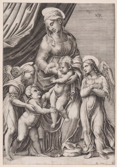 La Virgen, el Niño Jesús, el Niño San Juan y dos ángeles, fechado en 1516 de Agostino Veneziano