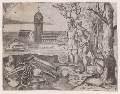 Dos hombres en un cementerio, ca. 1514-36 de Agostino Veneziano