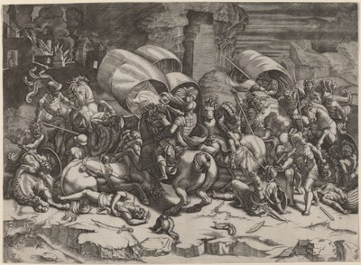 La batalla con el alfanje de Agostino dei Musi, after Giulio Romano
