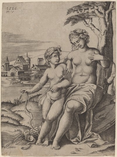 Venus y Cupido de Agostino dei Musi after Raphael