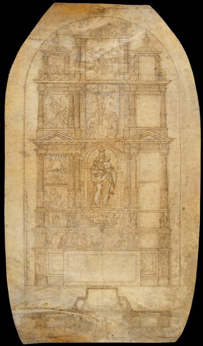 Dibujo de un Retablo de la Virgen de la Rosa de Agustí Pujol II