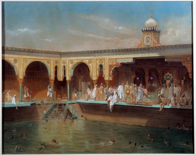 Les bains Deligny en París en 1842. Pintura de Aime Bassompierre-Sewrin (1809-1896) de Aime Bassompierre Sewrin
