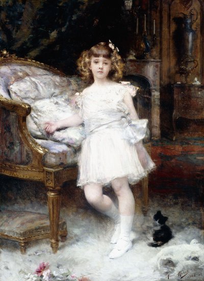 Retrato de Janine Potin con un gatito, 1904 de Aimé Nicolas Morot