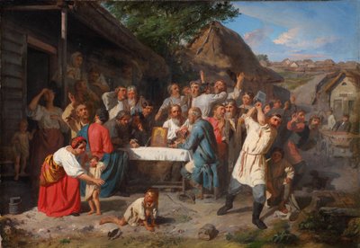 Un juramento de templanza. La Sociedad de la Templanza, 1860 de Akim Yegorovich Karneev