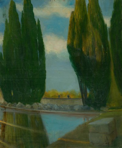 Paisaje con lago, c.1890-98 (óleo sobre lienzo) de Akos Aranyossy