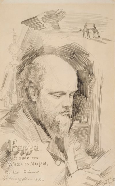 Papá le lee «La historia de Mirza y Mirjam» a la pequeña Saima de Akseli Gallen-Kallela