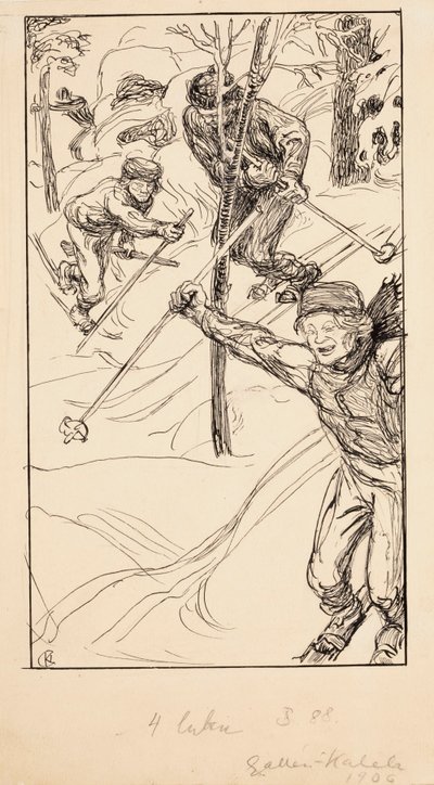 Los hermanos esquiando de Akseli Gallen-Kallela
