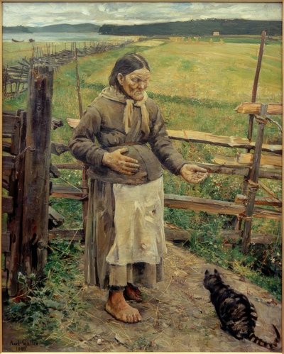 Anciana con gato de Akseli Valdemar Gallen Kallela