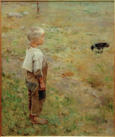 Niño y cuervo de Akseli Valdemar Gallen Kallela