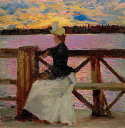 Marie Gallén en el puente Kuhmoniemi de Akseli Valdemar Gallen Kallela