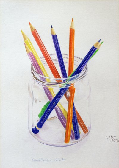 Lápices de colores en un frasco, 1980 de Alan Byrne