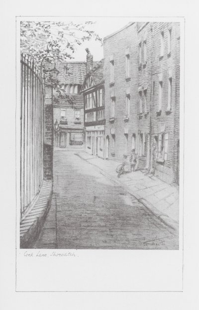 Londres Lanes: Cock Lane, Shoreditch (litografía) de Alan Stapleton