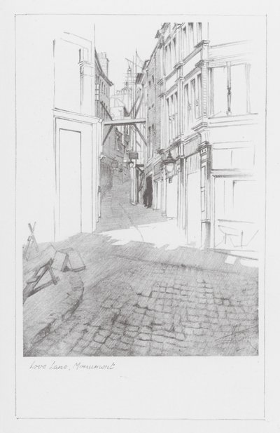 London Lanes: Love Lane, Monument (litografía) de Alan Stapleton