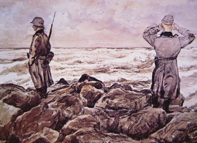 Dos alemanes en la costa de Francia miran hacia Inglaterra en la víspera de la campaña de Normandía de Alban (after) Wolf