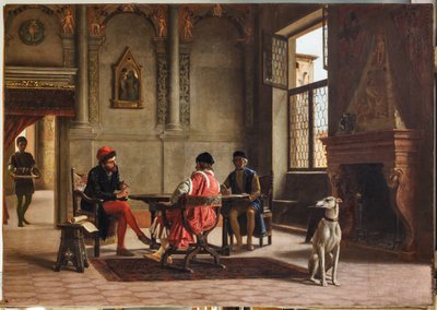 Ludovico Ariosto como embajador en el encuentro con Alberto Pío (óleo sobre lienzo) de Albano Lugli