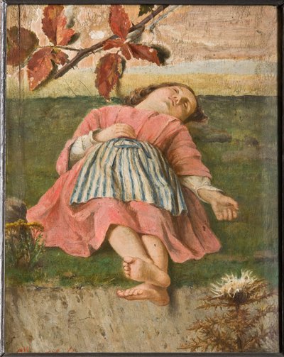 La niña dormida (óleo sobre cartón) de Albano Lugli Carpi