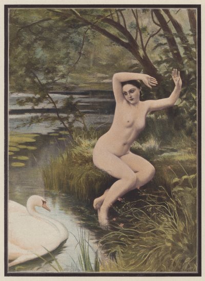 Leda, princesa espartana de la mitología griega (litografia en color) de Albert (after) Aublet