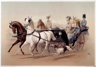 Un coche Victoria y los caballos de Tarbes (Impresión de Albert Adam, siglo XIX, París, Museo Carnavalet) de Albert Adam