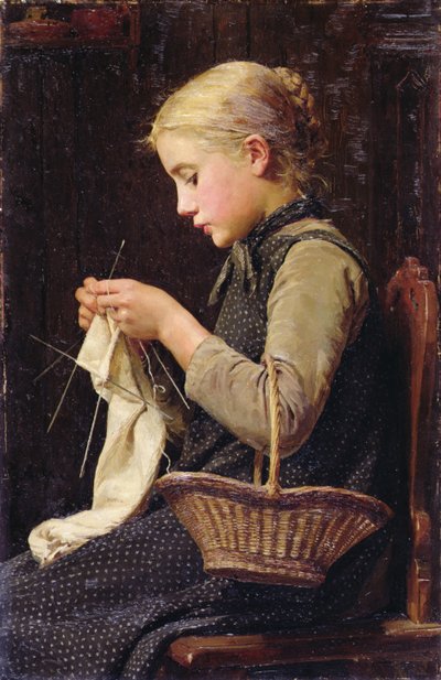 niña tejiendo de Albert Anker