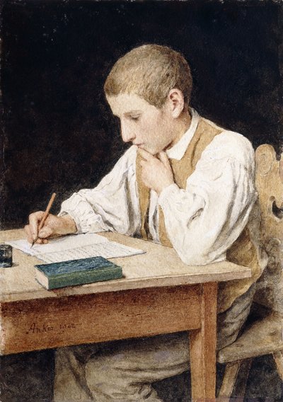 Niño escribiendo, 1902 de Albert Anker