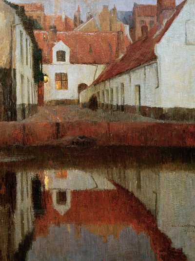 Pequeño pueblo al borde del agua, al anochecer, 1899 de Albert Baertsoen