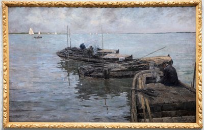 En el Bajo Escalda, últimas rayas, pescadores amarrados de Albert Baertsoen