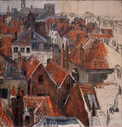 Los tejados de Gante (versión inacabada), c.1920-22 (óleo sobre lienzo) de Albert Baertsoen