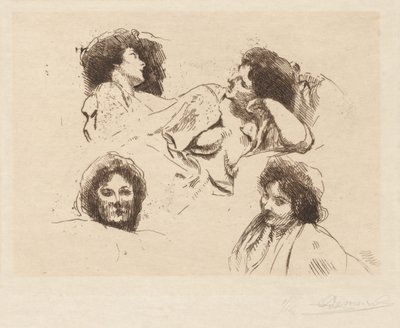 Cuatro cabezas de mujeres: Estudio para "La isla feliz" de Albert Besnard