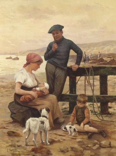 Un pescador y su familia de Albert Besnou