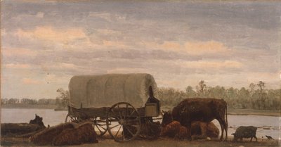 Nooning on the Platte, c.1859 (óleo sobre papel montado en lienzo) de Albert Bierstadt