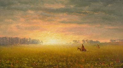 Puesta de sol en las praderas, c.1861 (óleo sobre papel) de Albert Bierstadt