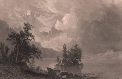 Vista del lago Esther, Sierra Nevada, California, Estados Unidos, grabado en acero de Robert Hinshelwood (1812-después de 1875) según pintura de Albert Bierstadt (1830-1902), 19x14 cm aprox. de Albert Bierstadt