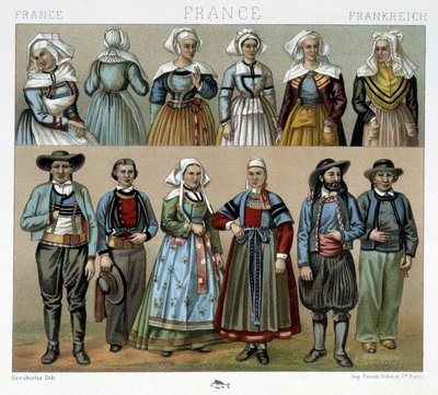 Trajes bretones del siglo XIX - en "Le costume ancien et historique" por Racinet de Albert Charles August Racinet