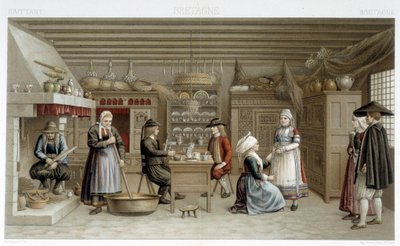 Trajes bretones del siglo XIX e interior - en “Le costume ancien et historique” de Racinet de Albert Charles August Racinet