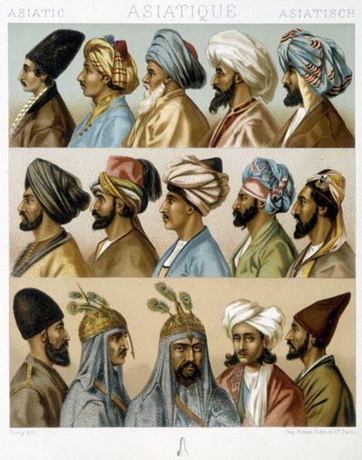 Peinados masculinos asiáticos - en "El traje histórico" de Racinet, finales del siglo XIX de Albert Charles August Racinet