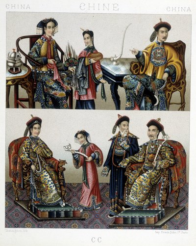 Aristocracia china - en "Le costume historique" por Racinet de Albert Charles August Racinet