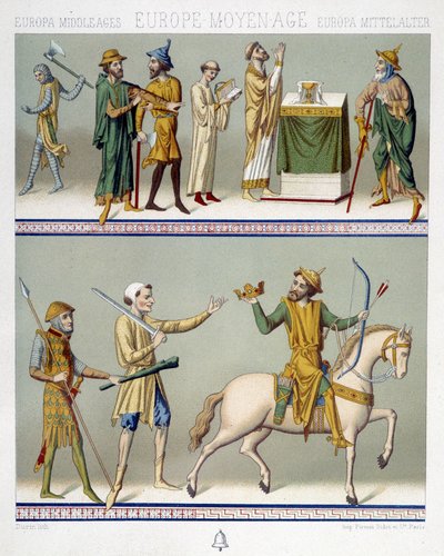 Trajes civiles en la Edad Media - en "El traje histórico" de Racinet de Albert Charles August Racinet