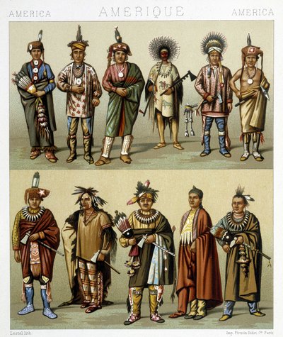 Traje de los Pins rouge. Ilustración en "Le costume historique" por Racinet de Albert Charles August Racinet