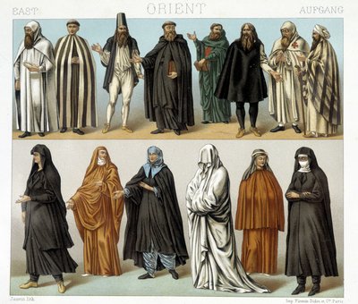 Vestimentas de monjes y religiosos en el Medio Oriente en el siglo XIX. Ilustración en 