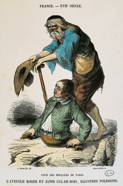 Corte de los milagros en París, grabado de Auguste Racinet, Francia de Albert Charles August Racinet