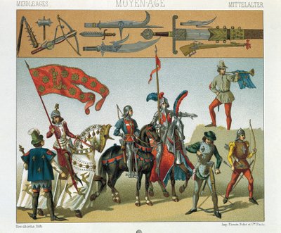 Ilustración de jinetes franceses de Albert Charles August Racinet