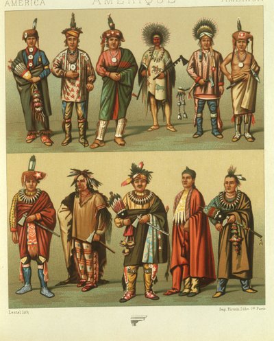 Ilustración de Indios Norteamericanos de Kansas y Nebraska, EE.UU. de Albert Charles August Racinet