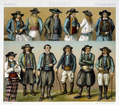 Trajes masculinos del Finisterre del siglo XIX - en "Le costume ancien et historique" por Racinet de Albert Charles August Racinet