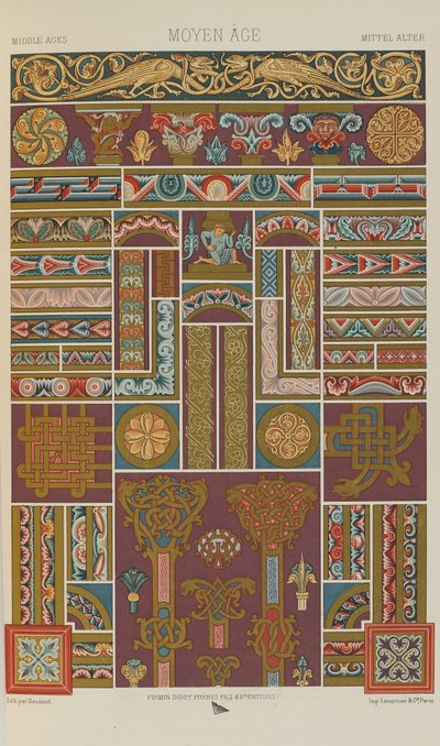 Edad Media, lámina 40 de Ornamento Policromado: Cien Láminas en Oro, Plata y Colores, 1873 de Albert Charles August Racinet
