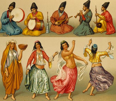 Músicos y bailarines de Persia de Albert Charles August Racinet
