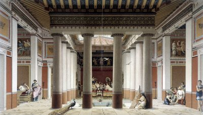 El atrio de una casa en la antigüedad griega - en “El traje histórico”, de Racinet de Albert Charles August Racinet