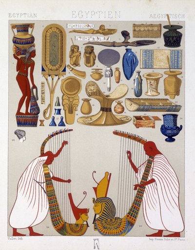 Varios objetos antiguos de Egipto - en "El traje histórico" por Racinet de Albert Charles August Racinet