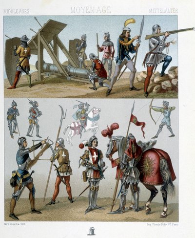Guerreros en el siglo XV - en “El traje histórico” de Racinet de Albert Charles August Racinet
