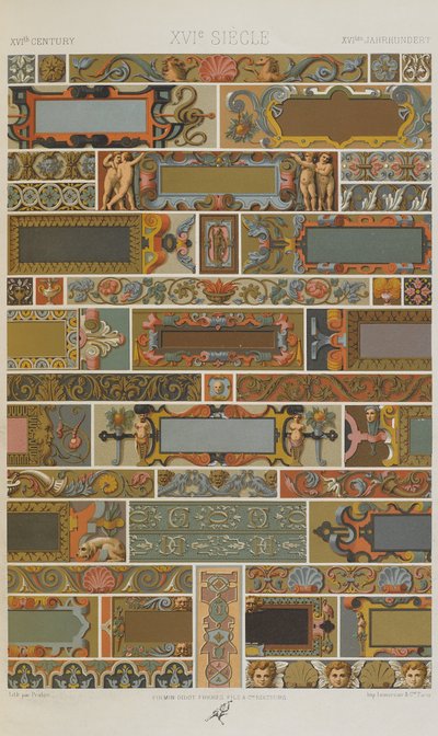 Siglo XVI, lámina 71 de Ornamento Policromado: Cien Láminas en Oro, Plata y Colores, 1873 de Albert Charles August Racinet